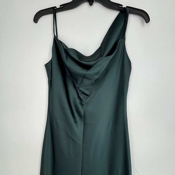 Social Bridesmaid Womens XS Asymmetrical One-Shoulder Cowl Maxi Slip Dress Green - Picture 9 of 11